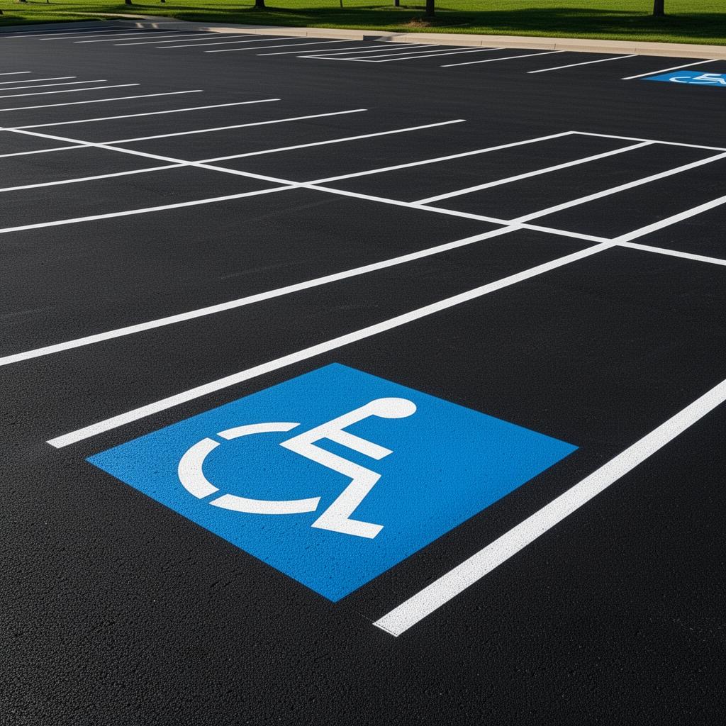 Freshly striped commercial parking lot in Minnesota with ADA accessible stall
